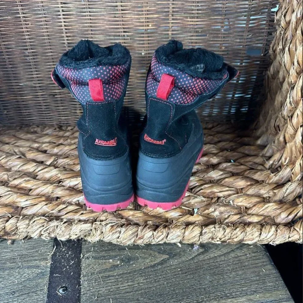 KHOMBU Hickory Kids Size 4M Pink Duck Shoes Black Mid Calf Toddler‎ Winter Boots
